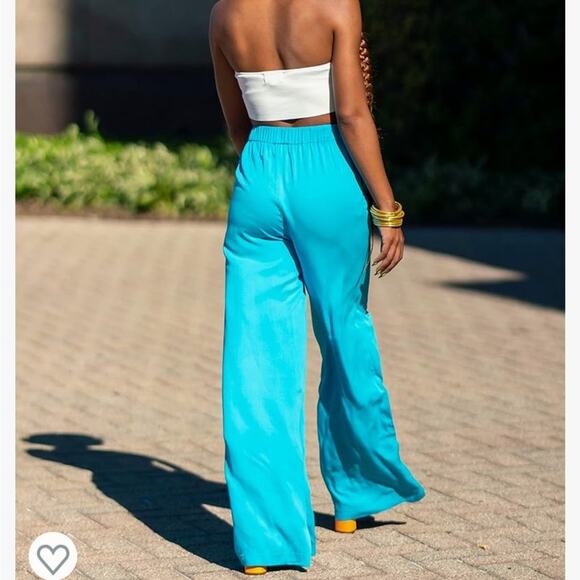 Victoriouslogan The Drop  Women's Wide Leg Pull On Pant Blue Large - Picture 2 of 16